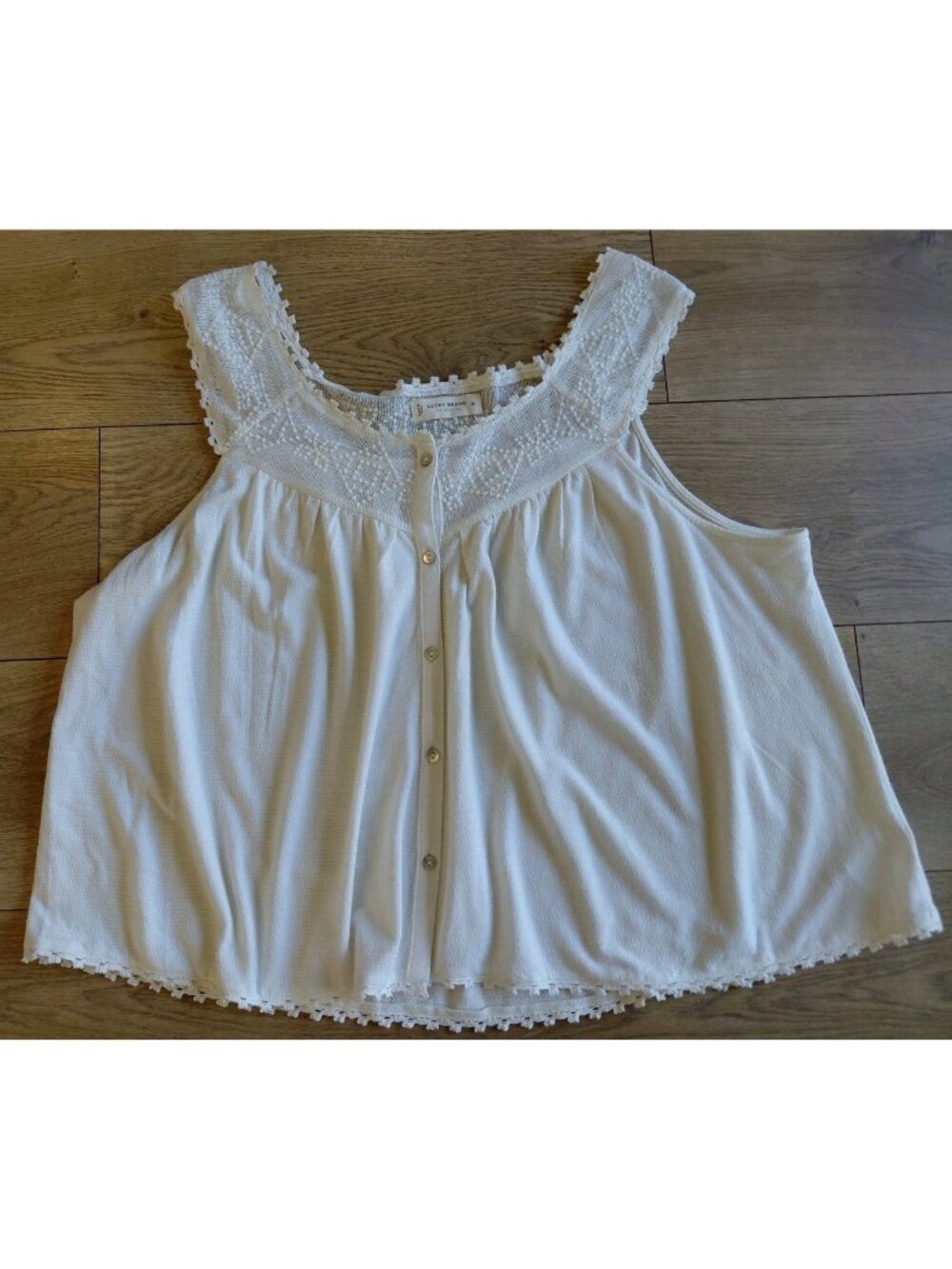 Lucky Brand‎ Mesh Embroidered Crochet Tank Top Ivory XL Boho